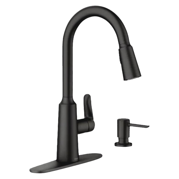 Moen Edwyn Single Handle Lever Pull-Down Kitchen Faucet with Soap Dispenser, Matte Black