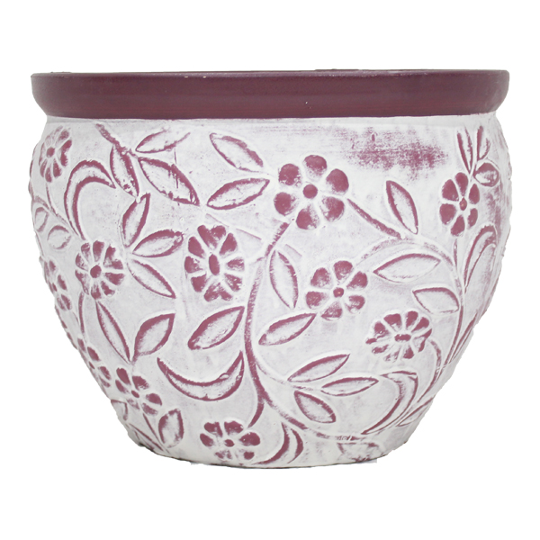 ****Classy Homes Ceramic Plant Pots Floral White / Mauve S