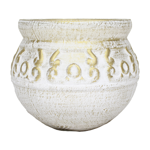 ****Classy Homes Set of 3 Ceramic Plant Pots Gold Motif