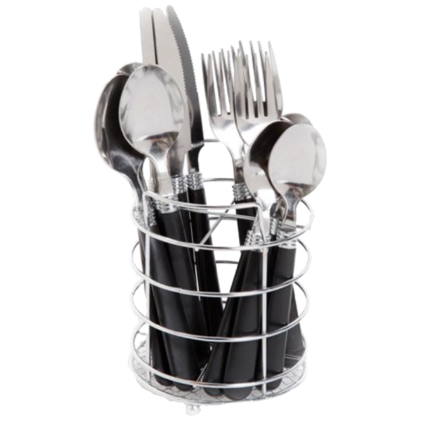 Gibson Everyday Sensations II Flatware Set 16 pc with Wire Caddy - Black Plastic Handle
