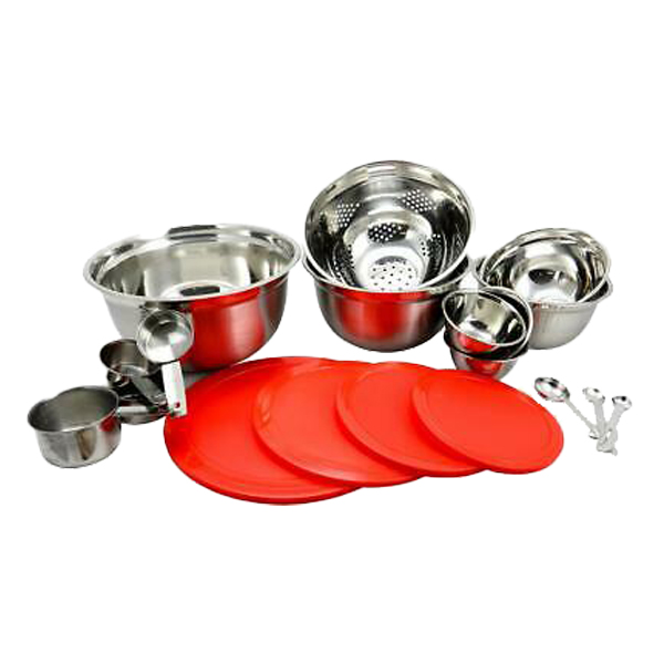 Gibson Home Branfield 21pc Kitchen Prep Set with Measuring Utensils SS/ Mirror Polish/ Red PP Lids