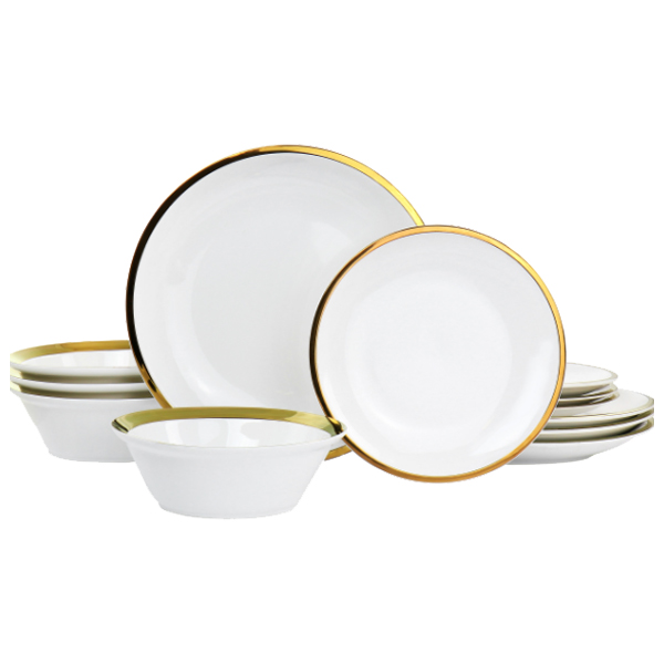 Gibson Home Dinnerware Set Premier Gold 12pc Fine Ceramic White