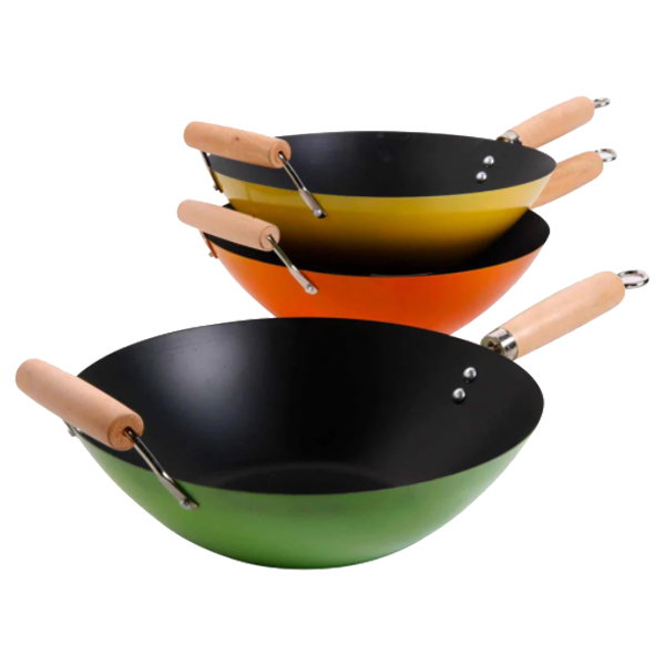 Gibson Everyday Hallandale Nonstick Wok 11.8in, Green/ Yellow/ Orange with Wood Handles