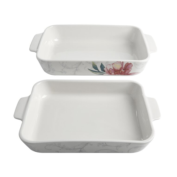 Martha Stewart 2pc Peony Bakeware Set, Decorated Ceramic 11 In. 13 In.