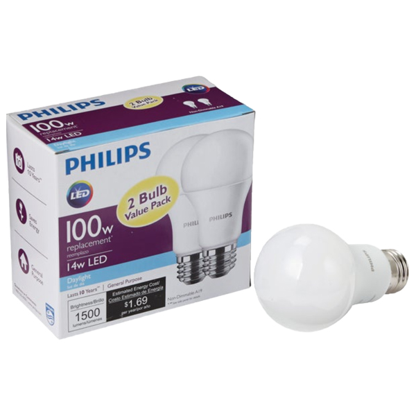 Philips 100W Equivalent Daylight A19 Medium LED Light Bulb (2-Pack)