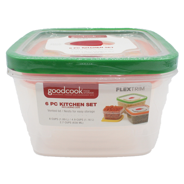 ****Goodcook Food Storage Container FlexTrim Clear Mix 4.25 x 6.75 x 6.75in