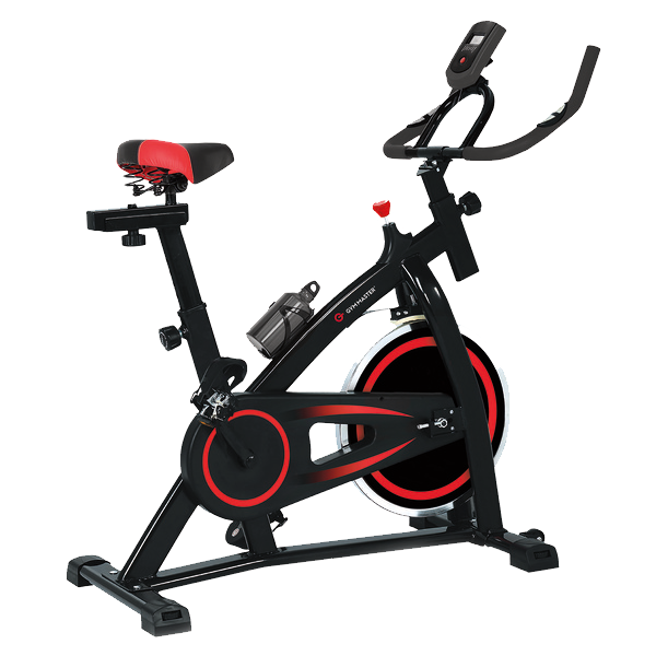 Gym Master Spin Bike 13kg Flywheel with Digital Display, Black/ Red