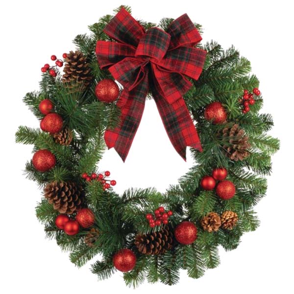 Gerson Mixed Pine Artificial Wreath with Plaid Bow 30-In.