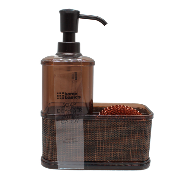 Home Basics Soap Dispenser with Sponge Holder, Bronze/ Brown