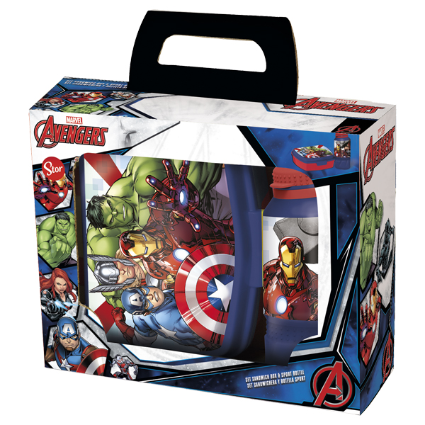 ****Disney Kids 2-pc Back to School Set - Sports Bottle 420ml &amp; Sandwich Box - Avengers Rolling Thunder