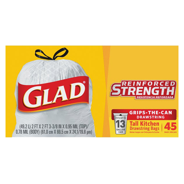 Glad Tall Kitchen Trash Bags Reinforced Strength 13 Gal White 40-Ct