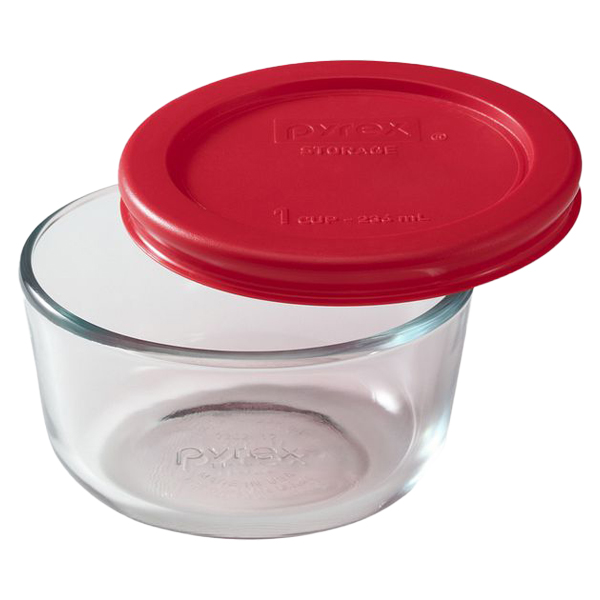 Pyrex Storage Plus 1-Cup Round Glass Storage Container with Plastic Lid