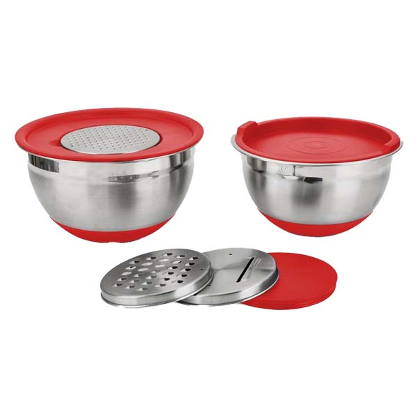 ****Hamilton Beach 2pc Mixing Bowl Set with Grating Lid Inserts, Red