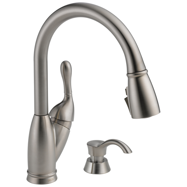 Delta Izak Single Handle Pull-Down Kitchen Faucet with Soap Dispenser SS