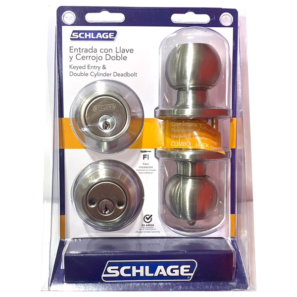 Schlage Knob and Double Cylinder Deadbolt Combo Atlas 630 BST 7707007712471