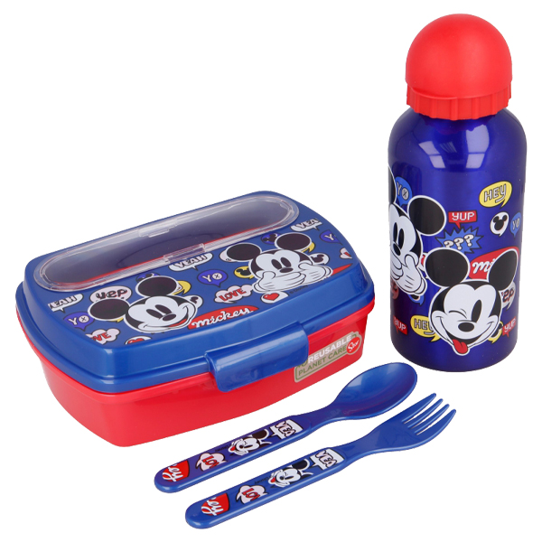 ****Disney Mickey 4pc BTS Set - 400ml Bottle, Sandwich Box w/Cutlery