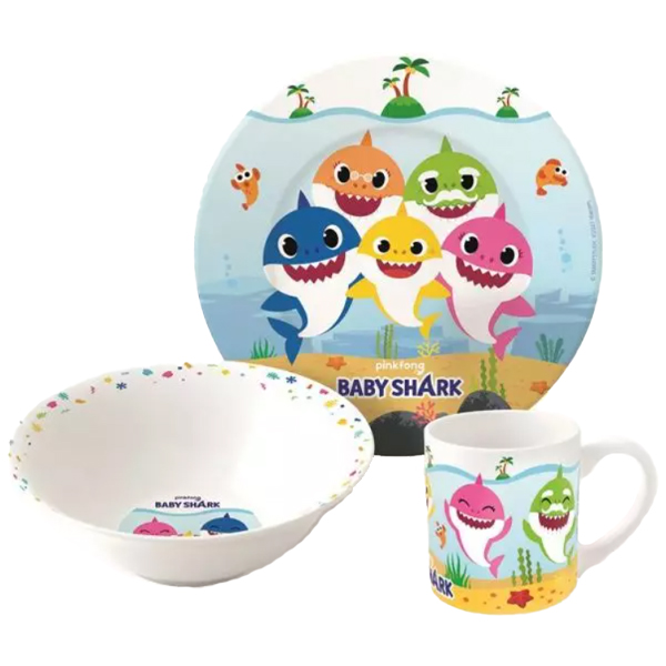 ****Disney Baby Shark 3pc Ceramic Snack Set