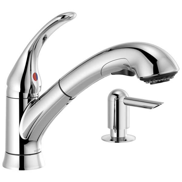 Delta Single Handle Pull-Out Kitchen Faucet With Soap Dispenser, Chrome