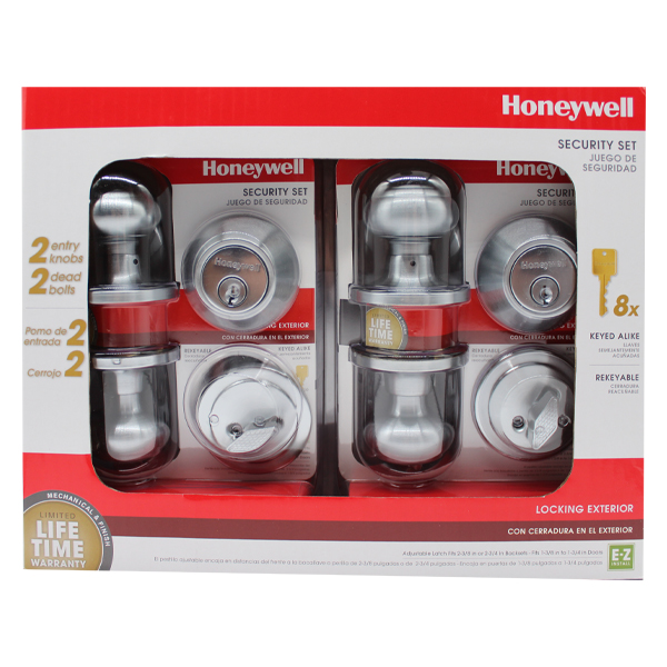 Honeywell Classic Knob Home Security Kit, Satin Chrome
