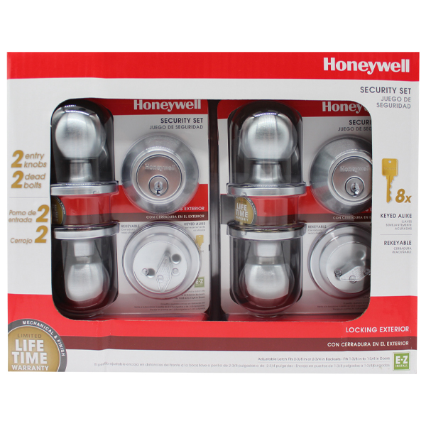 ****Honeywell Ball Knob Home Security Kit, Satin Chrome