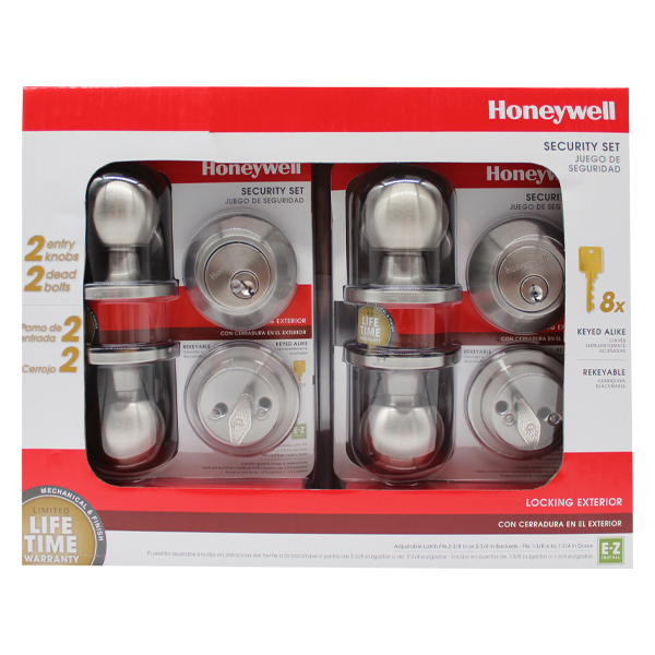 Honeywell Ball Knob Home Security Kit, Satin Nickel