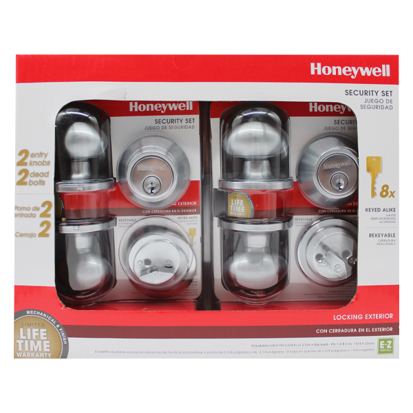 Honeywell Egg Knob Home Security Kit, Satin Chrome