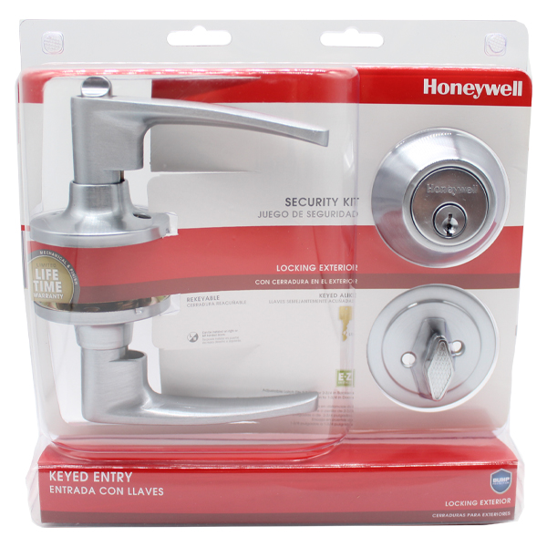 ****Honeywell Straight Lever Combo Keyed Entry Satin Chrome