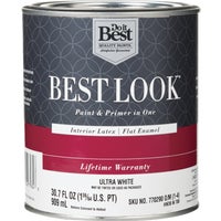 Best Look Latex Paint &amp; Primer In One Flat Enamel Interior Wall Paint, Ultra White, 1 Qt