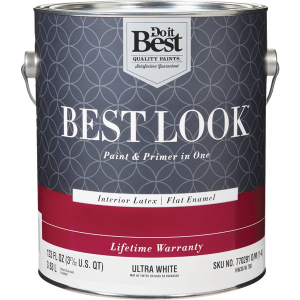 Best Look Latex Paint &amp; Primer In One Flat Enamel Interior Wall Paint, Ultra White, 1 Gal