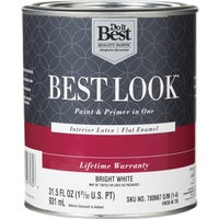 Best Look Latex Paint &amp; Primer In One Flat Enamel Interior Wall Paint, Bright White, 1 Qt