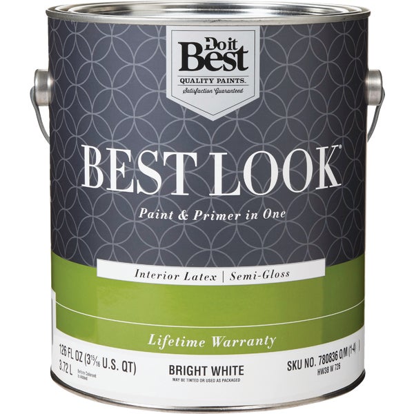 Best Look Latex Paint &amp; Primer In One Semi-Gloss Interior Wall Paint, Bright White, 1 Gal