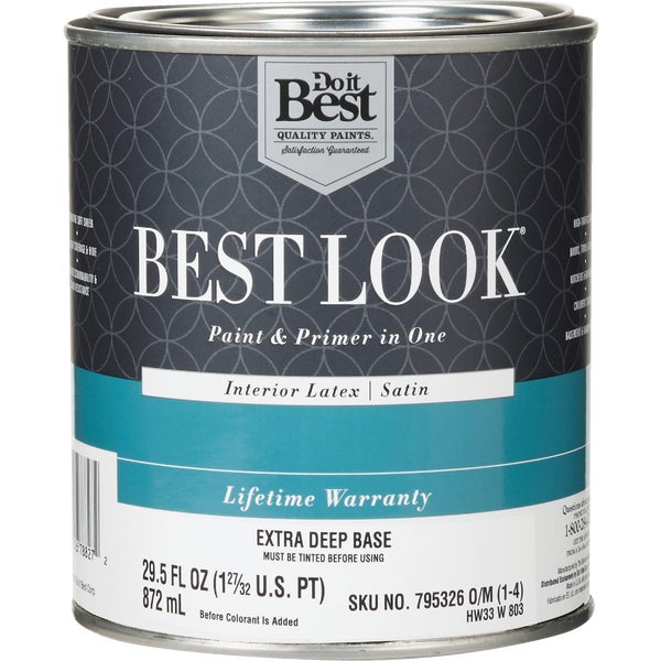 Best Look Latex Paint &amp; Primer In One Satin Interior Wall Paint, Extra Deep Base, 1 Qt