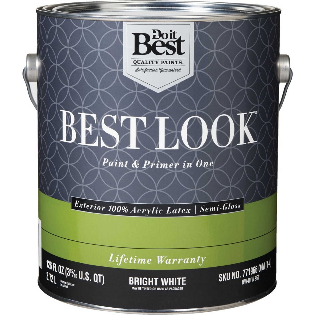 ****Best Look 100% Acrylic Latex Paint &amp; Primer In One Semi-Gloss Exterior House Paint, Bright White, 1 GalB