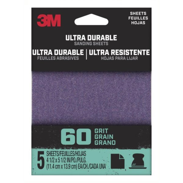 ****3M Ultra Durable 60 Grit Aluminum Oxide Sanding Sheet 5Pk 5.5x4.5in