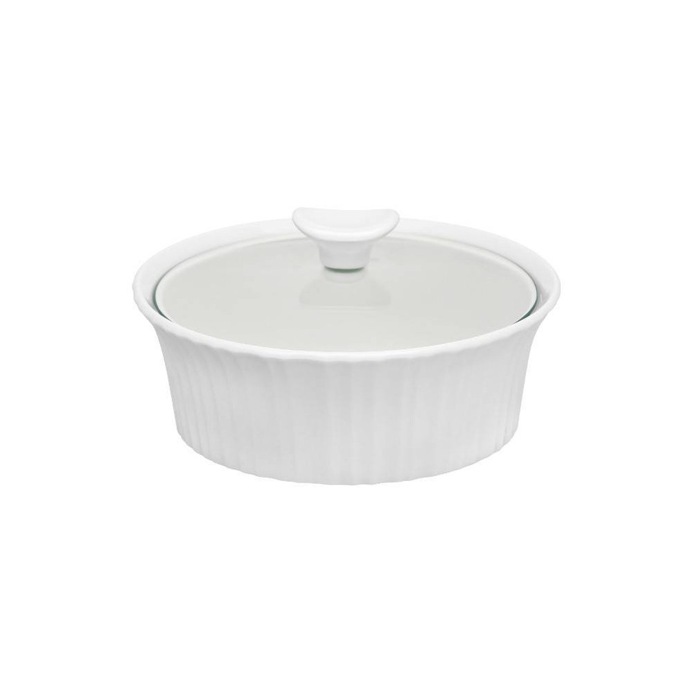 ****Corningware Round Covered Casserole Dish Stoneware 1.5 Qt French White