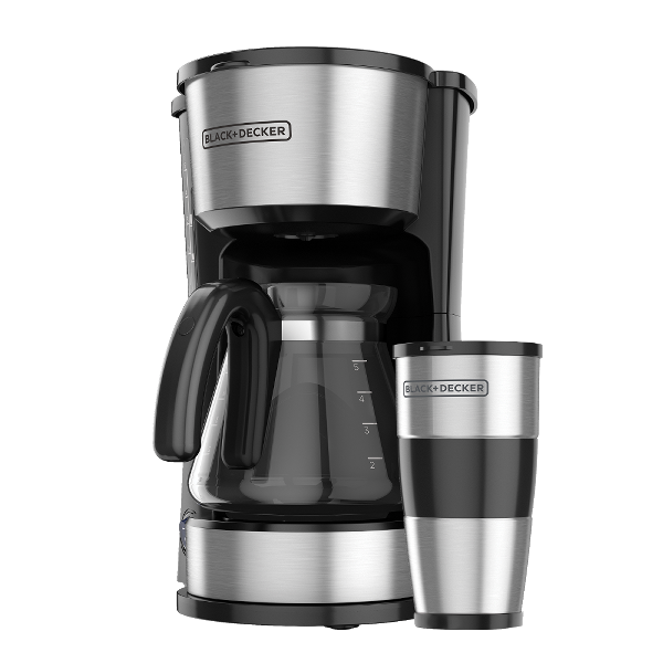 Black &amp; Decker 4-in-1 Coffeemaker with 5-Cup Carafe and Travel Mug, Black &amp; Silver
