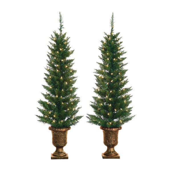 ^Gerson 4 Ft. Potted Cedar Pine 2set 100-Bulb Clear Incandescent Prelit Artificial Christmas Tree