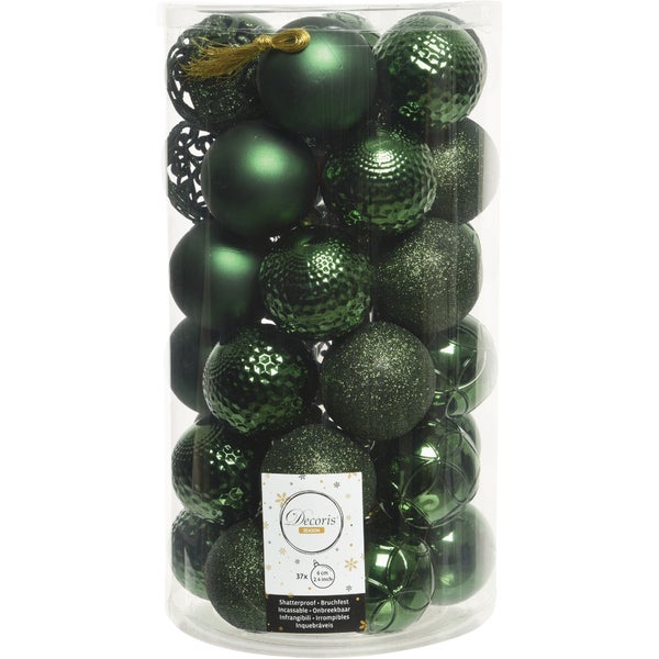 ****Decoris 2.4 In. Shatterproof Bauble Christmas Ornaments, Pine Green (37-Pack)
