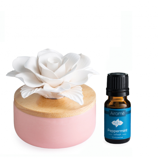 Airome Rose Porcelain Diffuser with Peppermint Essential Oil