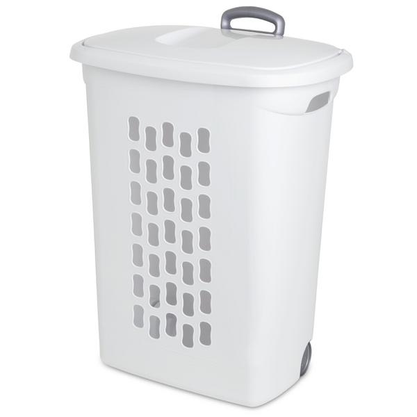 Sterilite Plastic Wheeled Laundry Hamper, White