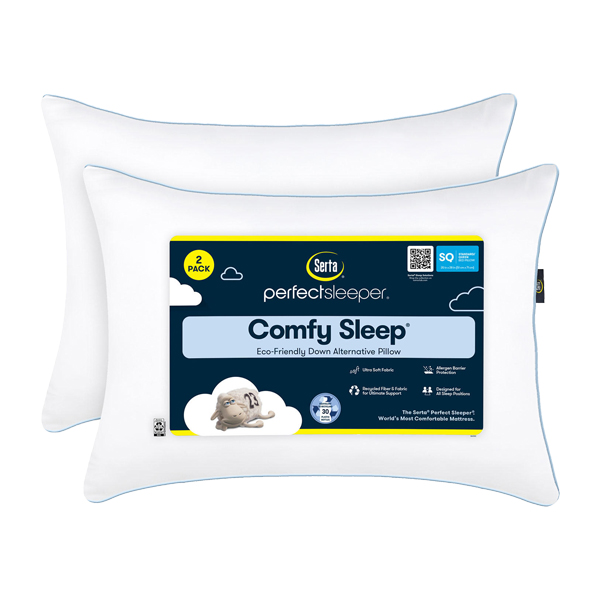 Serta Perfect Sleeper Comfy Sleep Eco-Friendly Bed Pillow, 2 Pack
