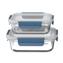 Farberware Nested Rect Glass Containers with Snap Down Lids (12.5/ 35.5 oz) - Blue - Set of 2