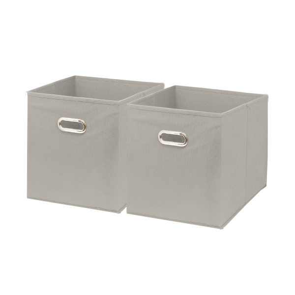 Farberware Collapsible Bins with Metal Handles 12.2 x 12.2 x 12.2 In., Light Grey - Set of 2