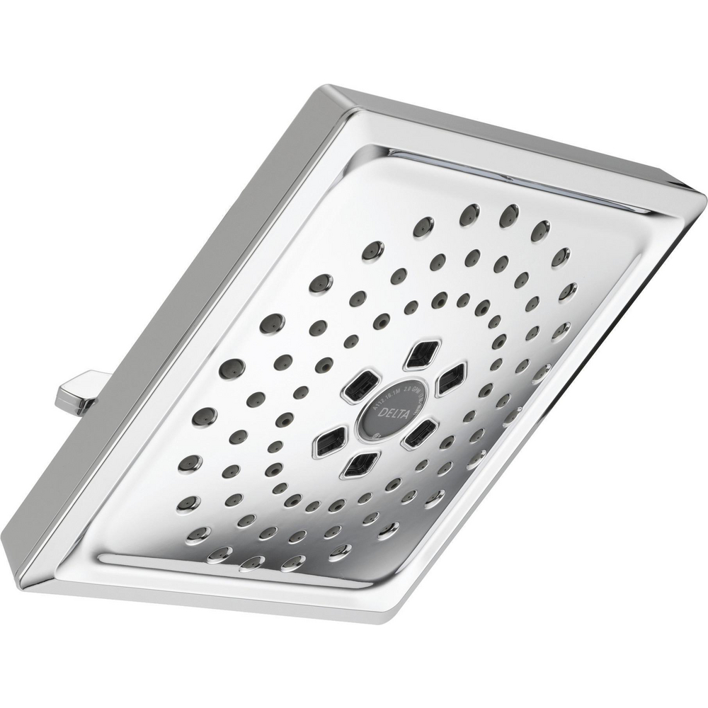 Delta H2O Shower Head 7-5/8in Square 1.75 GPM 3-Setting with Touch Clean and H2Okinetic Technology, Lumicoat Chrome