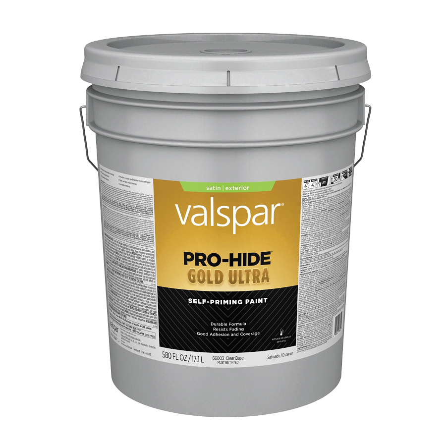 Valspar Pro-Hide Gold Ultra Latex Satin Exterior House Paint, Clear Base, 5 Gal.