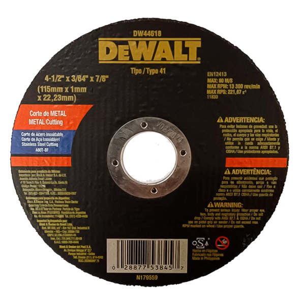 ****DeWalt FCW Metal Cutting Disc 4-1/2in x 1.6mm x 7/8in