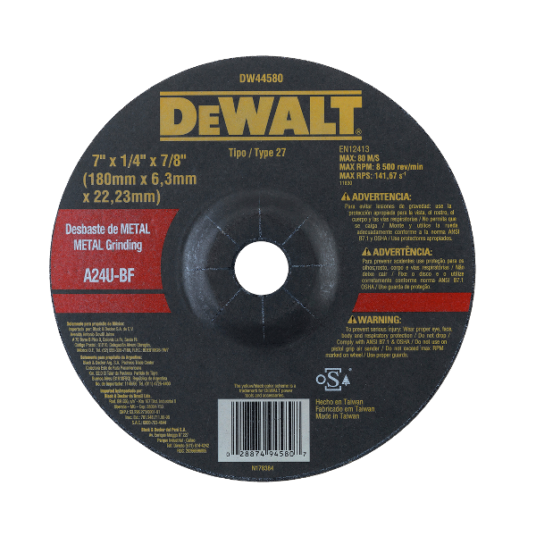 ****Dewalt Type 27 Metal Grinding Wheel 180 x 6.3 x 22.23mm 7 x 1/4 x 7/8 In.