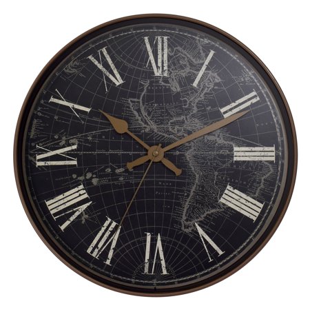 ****Westclox 12 In. Wall Clock World Map, Black &amp; Bronze