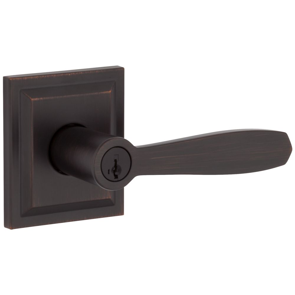 Baldwin Prestige Torrey Entry Door Handle Reversible Lever with Keyed Lock Featuring SmartKey Re-Key Technology, Venetian Bronze