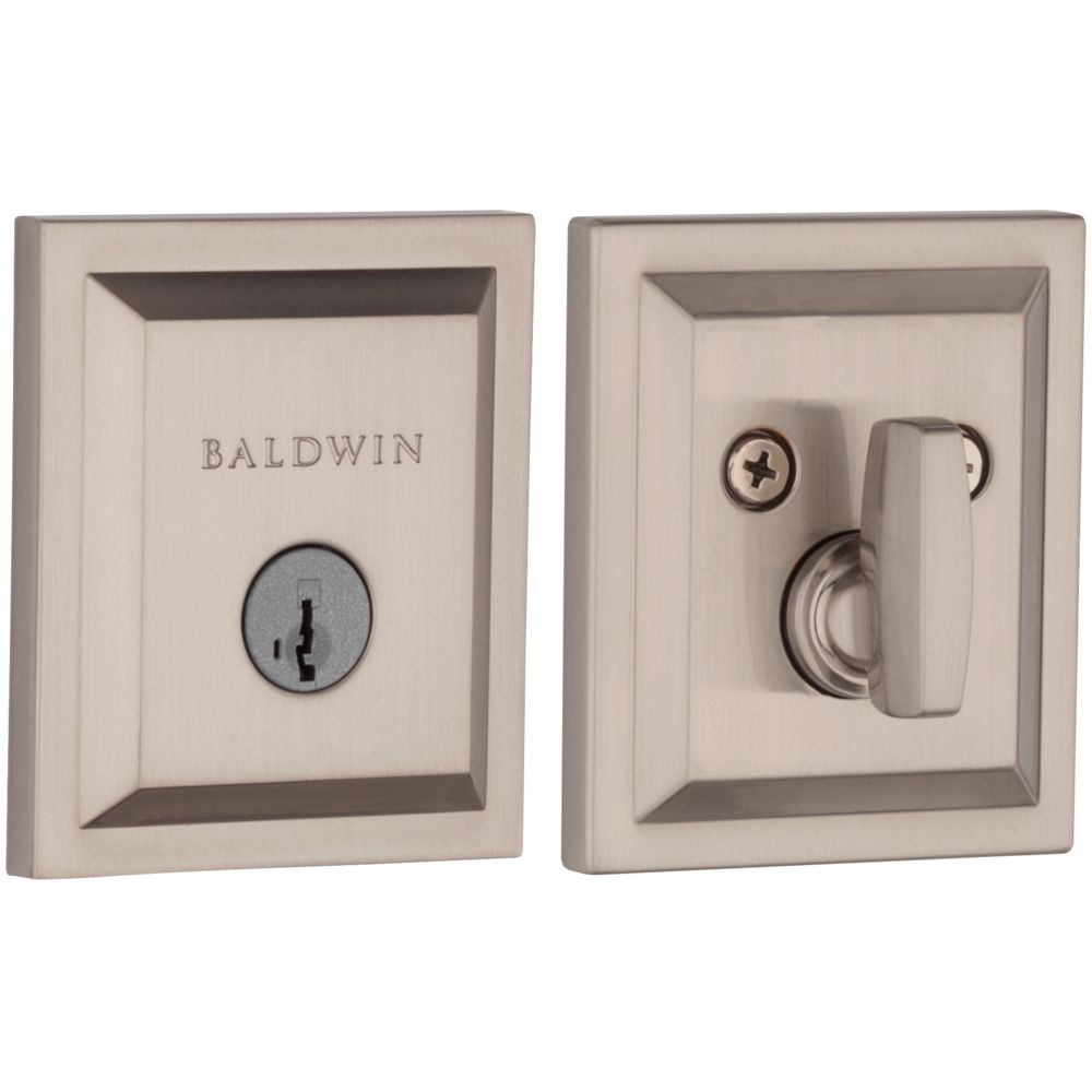 Baldwin Prestige Torrey Pines Single Cylinder Front Door Deadbolt SmartKey Re-Key Technology, Satin Nickel